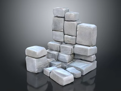 Stacked Gray Natural Stone Blocks And Wooden Logs For Decorative 3d model