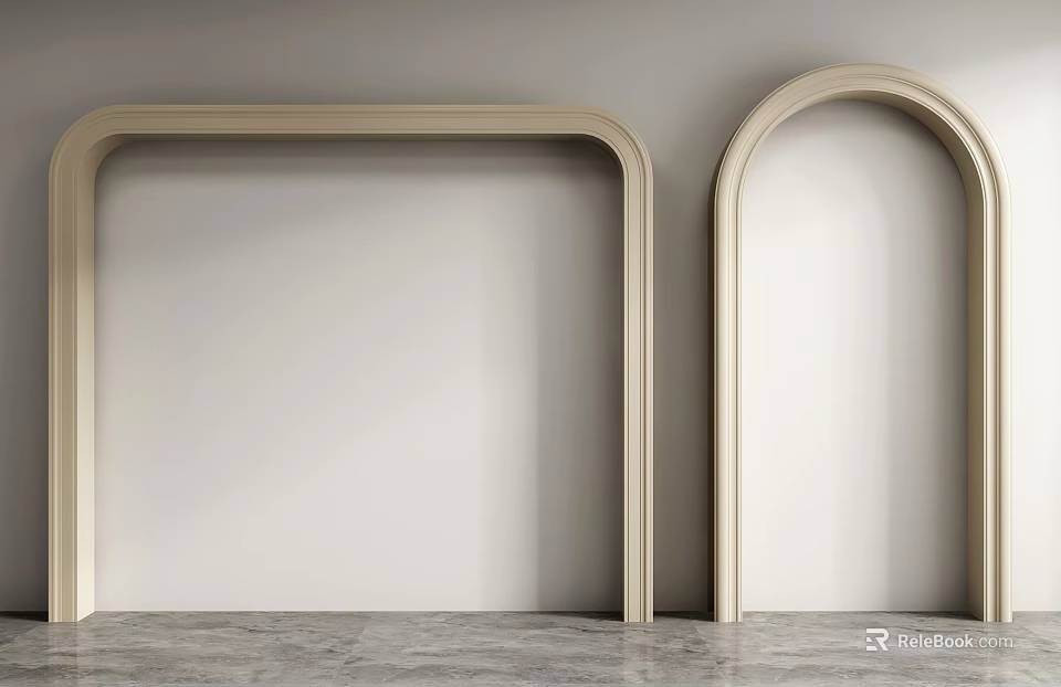 Two Elegant Archways In Neutral Tones Interior With Marble Floor 3d model 