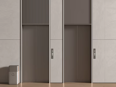 Modern Elevator Design With Two Side By Side Doors Light Wall Panels And Trash Bin 3d model