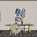 Elegant Modern Dining Table Set With Chairs Area Rug Wall Art And Floor Lamp