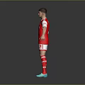 A Man Wearing Red Arsenal Jersey White Sleeves Red Shorts Striped Socks And Colorful Cleats