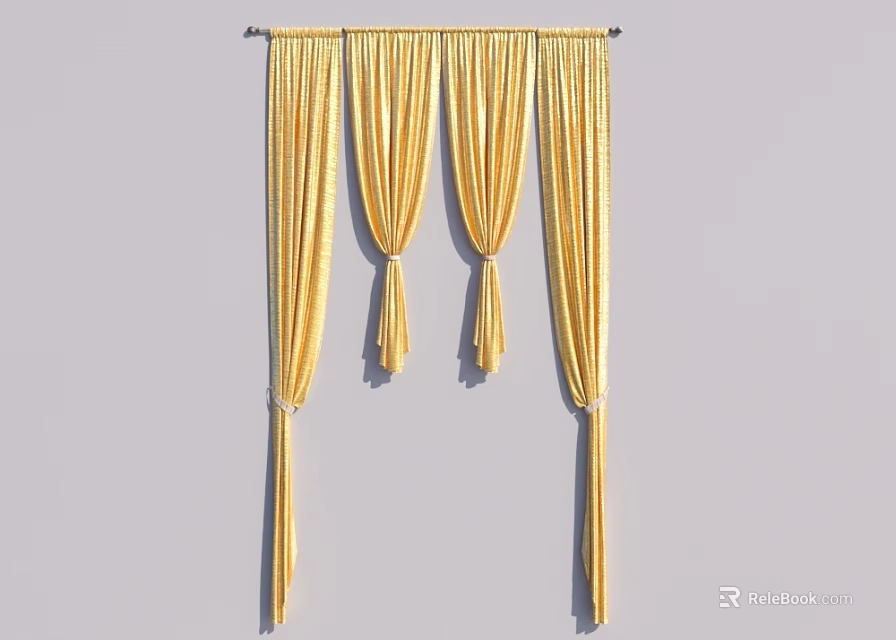 Yellow Pleated Curtain with Draped Design Tassel Ornaments for Home Window Decoration 3d model 