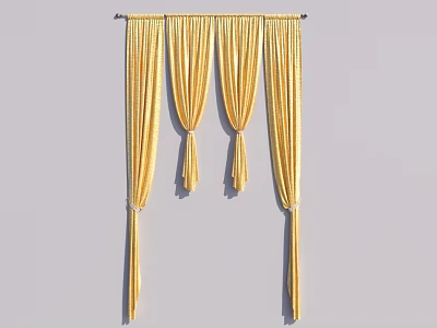 Yellow Pleated Curtain with Draped Design Tassel Ornaments for Home Window Decoration 3d model