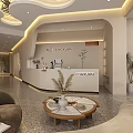 Modern Beauty Hair Salon Interior Design With Reception Desk Comfortable Sofa And Green Plants