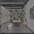 Modern Office Interior With Open Layout Wooden Shelves Desk Chairs And Decorative Art