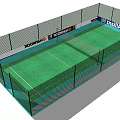 Green Tennis Court With Black Fence Advertising Logos And Fitness Sports Area