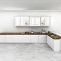 Modern Kitchen Interior With White Cabinets Brown Countertop And Sleek Island Design
