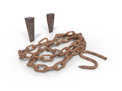 Realistic Style Logging Tools Iron Chain Metal Chain Chain Nail Metal Spike Hardware Industrial Equipment 3d model