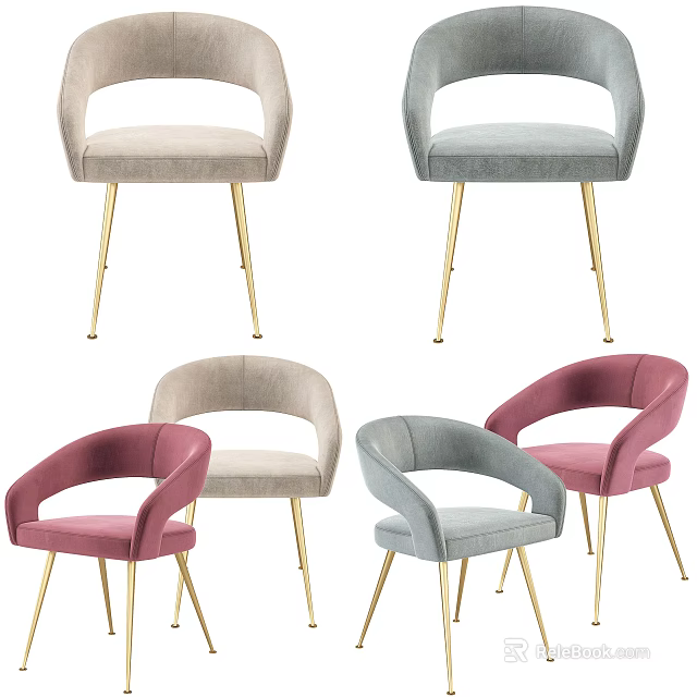 Modern Velvet Upholstered Dining Chairs With Gold Metal Legs In Pink Blue Beige 3d model 