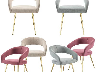 Modern Velvet Upholstered Dining Chairs With Gold Metal Legs In Pink Blue Beige 3d model