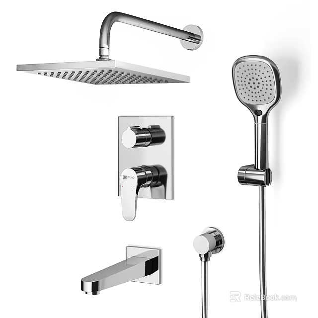 Modern Chrome Shower System With Rain Head Handheld Sprayer And Control Valves 3d model