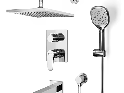 Modern Chrome Shower System With Rain Head Handheld Sprayer And Control Valves 3d model