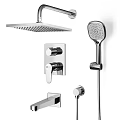 Modern Chrome Shower System With Rain Head Handheld Sprayer And Control Valves 3d model