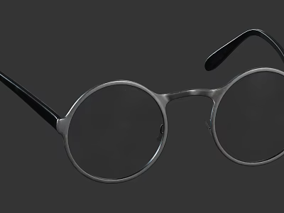 Stylish Round Lens Glasses With Metal Frame And Black Temples For Daily Use 3d model