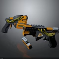 Futuristic Sci Fi Weapons With Orange Gray Body And Yellow Cables Design