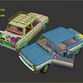 Beige And Blue Car Models With Open Trunk Doors Roof Rack And Beige Interior