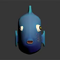 Blue Cartoon Style Fish With Big Eyes And Colorful Spots On Dark Background