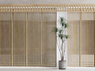 Japanese-style sliding door grille door 3d model