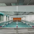 Modern Indoor Swimming Pool Facility With Lanes Handrails And Clear Water