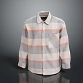Casual Plaid Shirt with Gray Beige Pink Stripes Long Sleeve Collared Chest Pocket