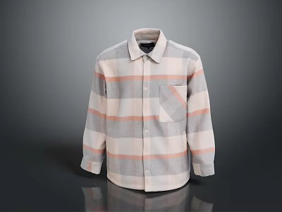 Casual Plaid Shirt with Gray Beige Pink Stripes Long Sleeve Collared Chest Pocket 3d model