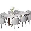 Modern Dining Table Set With Marble Top And Gray Upholstered Chairs 3d model