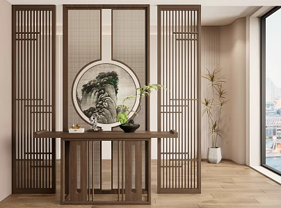 New Chinese Screen Wooden Screen Zen Screen 3d model