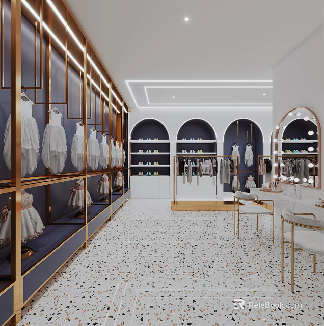 Elegant Modern Clothing Store Interior With Luxury Display Racks And Fashionable Clothing Items 3d model 