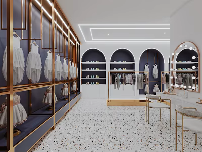 Elegant Modern Clothing Store Interior With Luxury Display Racks And Fashionable Clothing Items 3d model