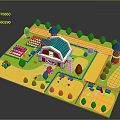 Colorful Model Farm Scene With Barn Tractor Trees Fields And Windmill