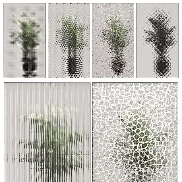 Textured Frosted Glass Partition With Plant View And Different Patterns 3d model 