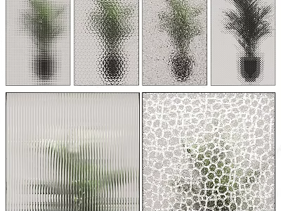 Textured Frosted Glass Partition With Plant View And Different Patterns 3d model