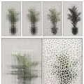 Textured Frosted Glass Partition With Plant View And Different Patterns 3d model