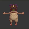 Cartoon Pug 3D Character with Tongue Out Arms Outstretched Standing on Dark Background