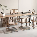 Natural Solid Wood Tea Table and Chairs with Simple Design and Potted Plant Decor