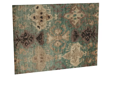Square Rug with Vintage Traditional Pattern in Green Beige and Brown Tones 3d model