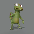 Cartoon Lizard 3D Model With Green Body Red Spots Big Eyes And Gray Background