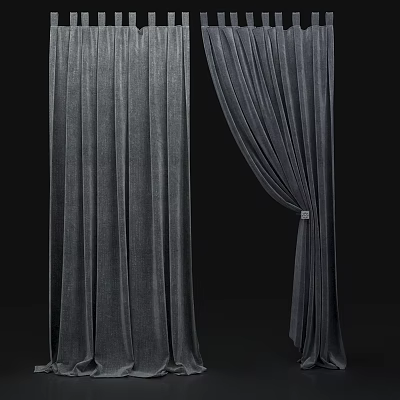 Modern Gray Velvet Curtains With Flowing Drapes And Elegant Tieback Style 3d model