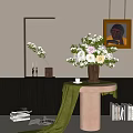 Decorative Flower Vase With Mixed Color Flowers On Round Table With Green Tablecloth And Framed Painting