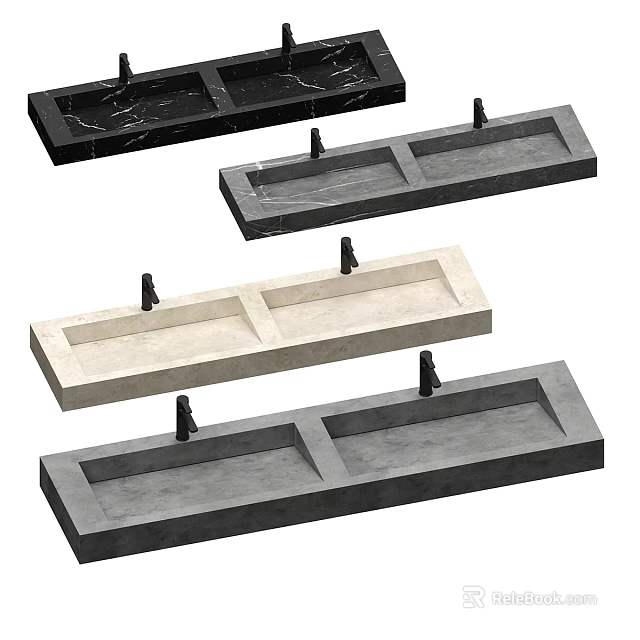 Elegant Modern Different Colors Marble Double Basin Washbasin with Faucet Holes 3d model 