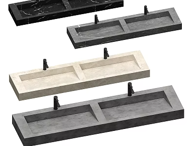 Elegant Modern Different Colors Marble Double Basin Washbasin with Faucet Holes 3d model