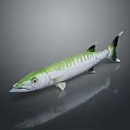 Green And White Fish With Black Tail Yellow Eyes On Gray Background With Reflection