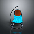 Modern Lounge Chair Featuring Metal Frame And Blue Orange Cushion For Stylish Seating