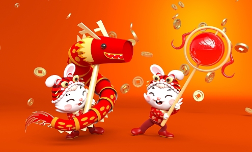 Modern Year of the Rabbit Scene Dragon Dance Year of the Rabbit 3d model