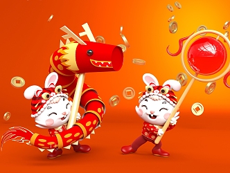 Modern Year of the Rabbit Scene Dragon Dance Year of the Rabbit 3d model