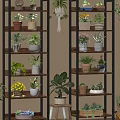Indoor Plant Shelves With Wooden And Metal Structure Displaying Various Potted Greenery