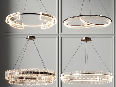 Modern Circular Hanging Chandeliers With Crystal Accents And Metal Frames Illuminated 3d model