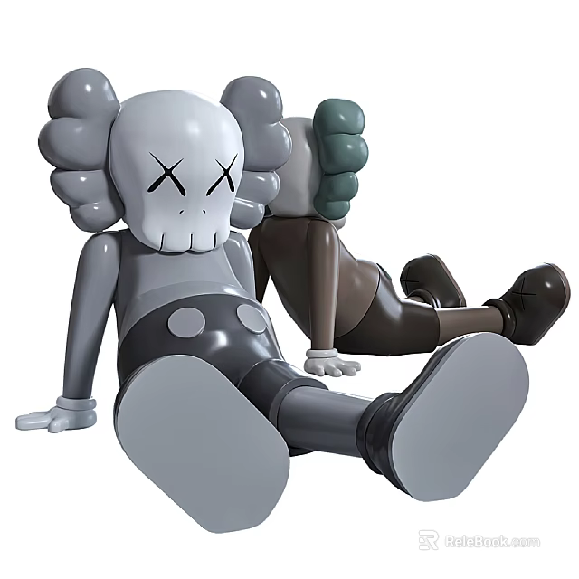 Gray And Brown Sitting Art Toy With X Shaped Eyes Plump Arms And Round Feet 3d model 