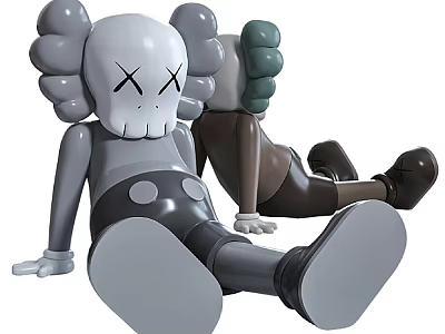 Gray And Brown Sitting Art Toy With X Shaped Eyes Plump Arms And Round Feet 3d model