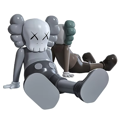 Gray And Brown Sitting Art Toy With X Shaped Eyes Plump Arms And Round Feet 3d model